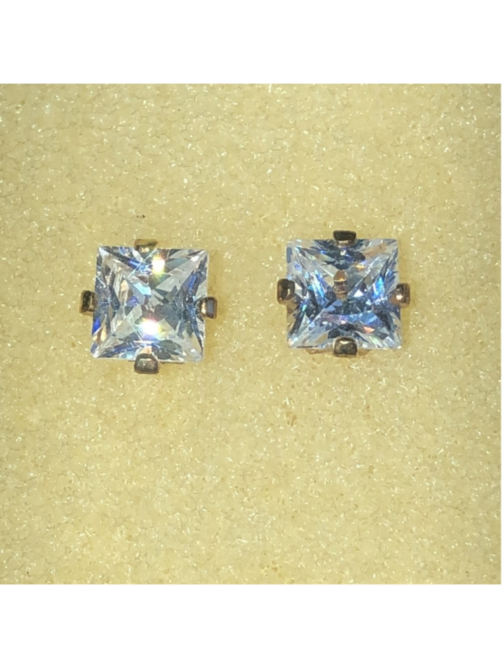 Gold Plated Sterling Silver L 925 Princess Cut Dainty Stud Earrings